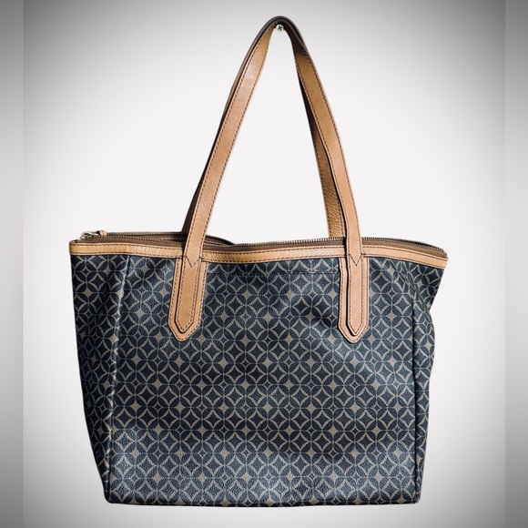 Fossil Black and Brown Textured Tote Handbag - Picture 2 of 9